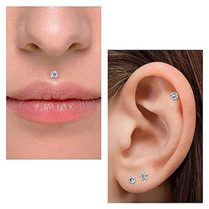 10pcs stainless steel labret set with star heart zircon for medusa and ear piercings