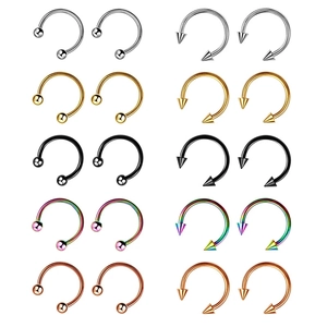 Set of 10 pairs stainless steel horseshoe circular barbells with ball and cone ends