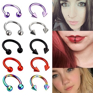 Stainless steel horseshoe piercing rings in multiple colors for nose and lips