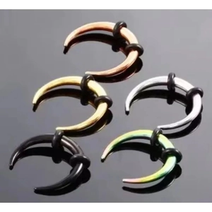 Set of 5 stainless steel buffalo horn nose rings with O-rings in diverse metallic finishes