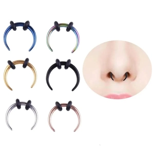 Set of six stainless steel buffalo horn nose rings in various colors with rubber rings