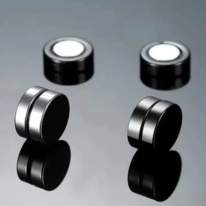 Classic black 4-prong magnetic stud earrings with zircon for non-pierced ears