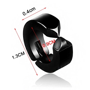 Polished black stainless steel clip-on hoop earring for men measuring 13mm outer diameter