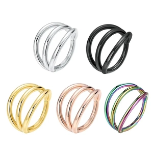 Three-layer 316 stainless steel nose rings in silver, gold, black, and rose gold set