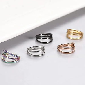 Three-layer 316 stainless steel nose rings set in silver, black, gold and rose gold