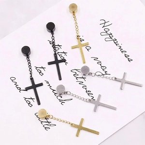 Stainless Steel Magnetic Cross Pendant Earrings Triangle Geometric Ear Clips No Piercing Punk Unisex Jewelry