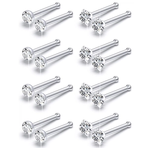 Set de Piercings para Nariz de Acero Inoxidable 316L Circonita Engaste 4 Garras Varilla Recta Joyería para Hombre Mujer
