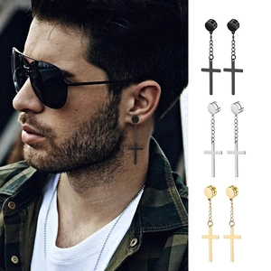 Magnetic cross dangle earrings in black, silver, and gold for a punk street look
