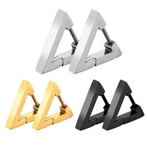 Minimalist Stainless Steel Geometric Hoop Earrings For Men And Women Jewelry Triangle Square Round Heart Shape Polished Metallic Earrings