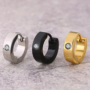 Classic stainless steel huggie hoop earrings set with zircon in silver black and gold