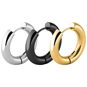 Unisex Stainless Steel Hoop Earrings Punk Thick Round Circle Huggie Style High Polished Gold Black Silver Ear Jewelry