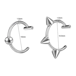 5-piece stainless steel horseshoe nose ring set with ball and spike studs in silver