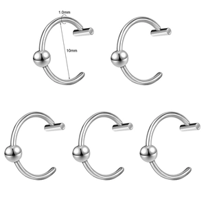 Detailed view of 5pcs stainless steel 1.0mm lip rings with polished silver finish