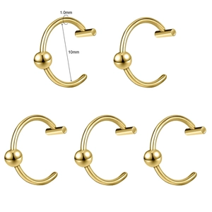 Detailed set of five 1.0mm gold stainless steel lip rings with 10mm inner diameter