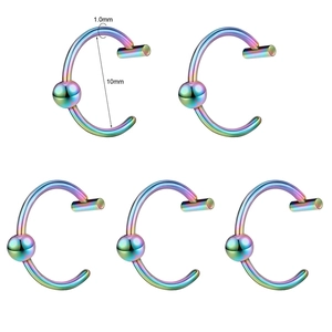 Set of 5 colorful gradient stainless steel 1.0mm gauge and 10mm inner diameter rings