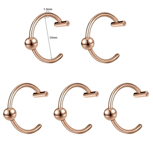 Detailed specs of five 1.0mm rose gold stainless steel horseshoe piercing rings