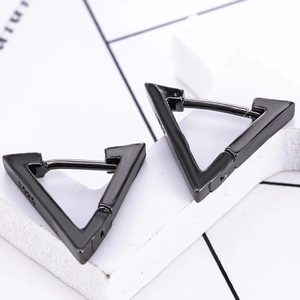 Minimalistische zwarte S925 sterling zilveren driehoekige oorringen voor dames en heren