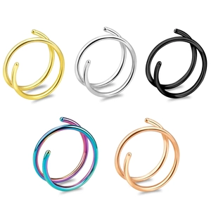 10-piece stainless steel double nose ring set in 5 assorted colors for single piercing