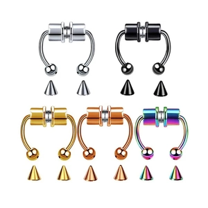 5-piece magnetic non-pierced septum ring set in polished steel with interchangeable ends