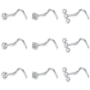 L-Shaped Screw 316L Stainless Steel Nose Stud Set With Cubic Zirconia Hypoallergenic Piercing Body Jewelry For Men Women