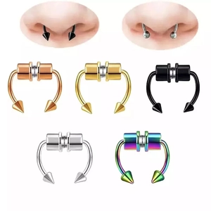 Non-piercing magnetic stainless steel septum rings in diverse metallic colors and styles