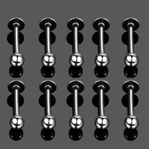 Set of 10 polished stainless steel labret studs with flat back and ball top design
