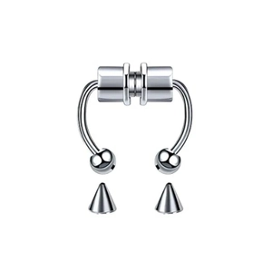 Detail of silver magnetic nose ring with interchangeable ball and spike ends