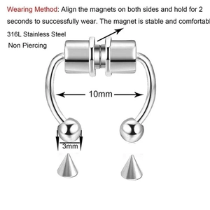 316L stainless steel non-piercing magnetic nose ring with 10mm inner diameter and beads