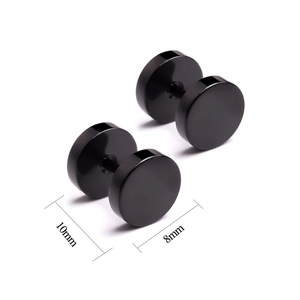 Detailansicht der schwarzen Edelstahl-Hantel-Ohrringe mit den Größen 8 mm und 10 mm