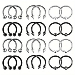 Aros de Nariz de Acero Inoxidable Herradura Barbell Circular Anillo de Bola Cautiva Joyas de Piercing Multi Tamaño
