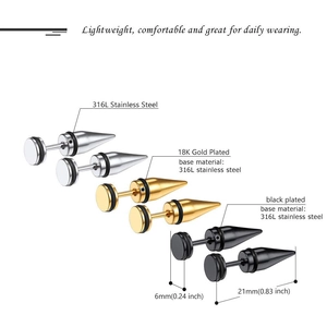 Boucles d'oreilles cône en acier 316L en finitions argentée, dorée et noire