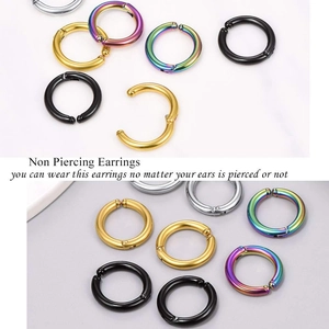 Détail des boucles d'oreilles clips en acier inoxydable multicolores sans perçage
