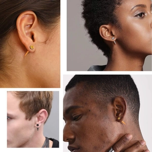 Collage de clous d'oreilles à pointe en acier inoxydable en finitions or, argent, noir et orange