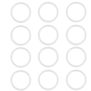 Macro detail of 12 transparent acrylic nose rings in a neat grid display