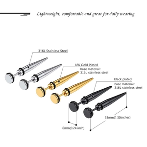Ensemble détaillé de clous d'oreilles en acier 316L en finitions argent, or et noir mat