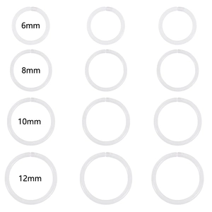 Clear acrylic nose ring set detail showing four sizes: 6mm, 8mm, 10mm, and 12mm rings