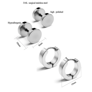 Poliertes 316L Edelstahl Ohrring Set mit runden Steckern und klassischen Reifenringen