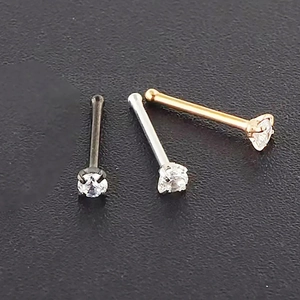 Three-piece set of stainless steel nose studs with 4-claw cubic zirconia in black and gold