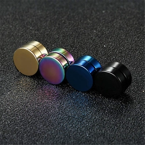 Lot de quatre boucles d'oreilles magnétiques sans perçage en or, arc-en-ciel, bleu et noir