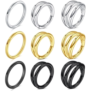 Stainless Steel Hinged Segment Nose Ring Set Single Double Triple Layer Hoop Earrings For Women Men Body Piercing Jewelry
