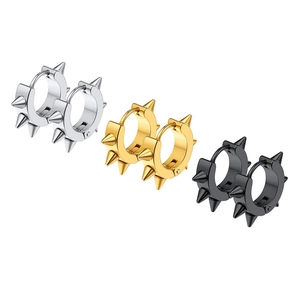 Boucles d'oreilles créoles punk en acier inoxydable avec pointes et clous en trois couleurs