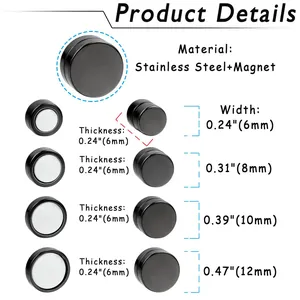 Guide des tailles pour boucles d'oreilles magnétiques en acier noir de 6 mm à 12 mm