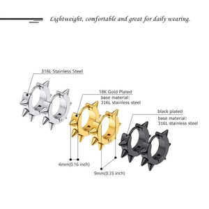 Détails de boucles d'oreilles punk en argent or et noir avec dimensions précises