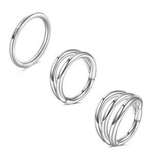 Polished stainless steel hinge rings in single, double, and triple hoop designs