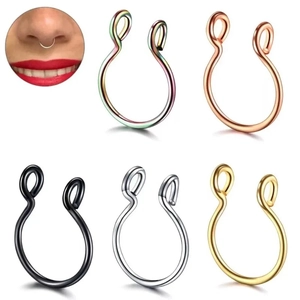 Lot de 5 faux anneaux de nez en acier inoxydable en finitions or, argent, noir et rose