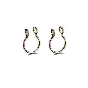 Paire de faux anneaux de nez arc-en-ciel en acier inoxydable avec design en U sans trou