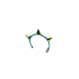 Rainbow stainless steel C-shaped septum ring with three punk style spiked studs