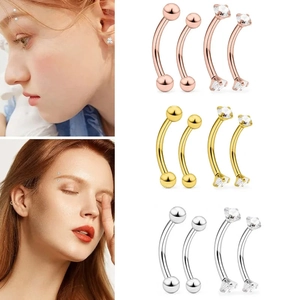 Stainless Steel Curved Barbell Eyebrow Studs With Zircon Claw And Ball Ends Body Piercing Jewelry For Women Men Minimalist Style
