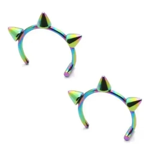 Rainbow stainless steel horseshoe ring set with punk spikes for lip or nose piercing