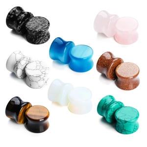 Natural Stone Double Flare Ear Plugs Gauges Rose Quartz Opal Tiger Eye Turquoise Snowflake Obsidian Body Piercing Jewelry